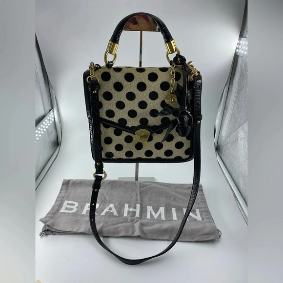 BRAHMIN Square Polkadot Fur and Croc Leather Top Handle bag - Limited Edition - Picture 2 of 6